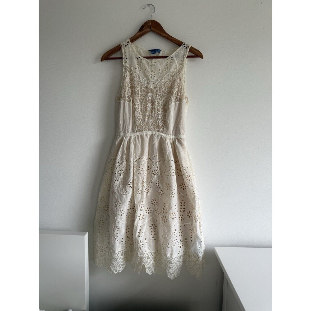 ✿ Silk Blend Slip Dress Beige Midi Spaghetti Straps Size 6 Made India Boho